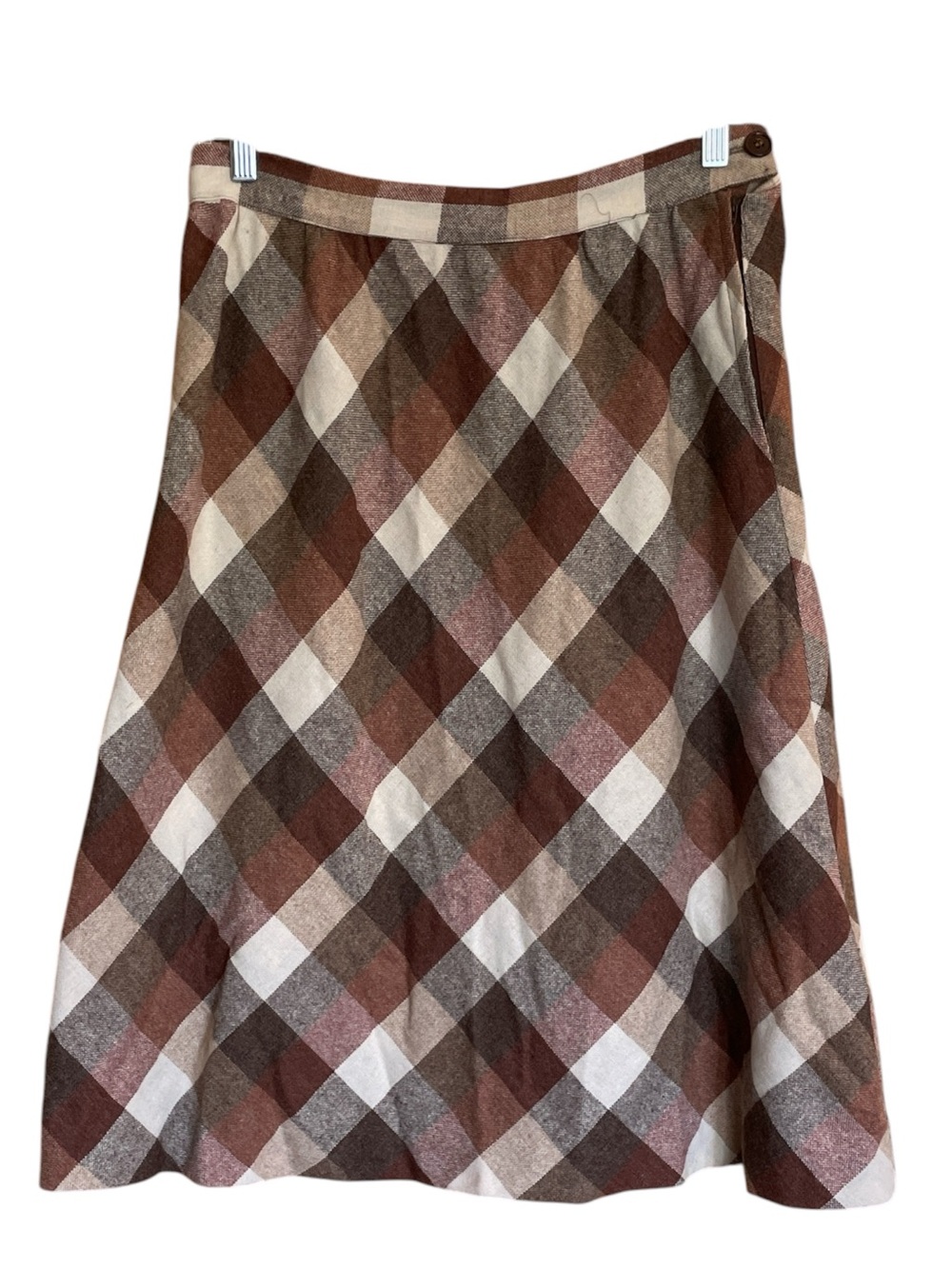 1970s JCPenney Fashions A-Line Plaid Skirt in Brown, Rust, Cream Fits 31” Waist